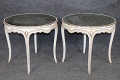 Pair French Louis XV Style Parcel Gilt Distressed Mirror Top End Tables