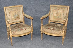 Pair 19th Century French Louis XVI Giltwood Aubusson Armchairs