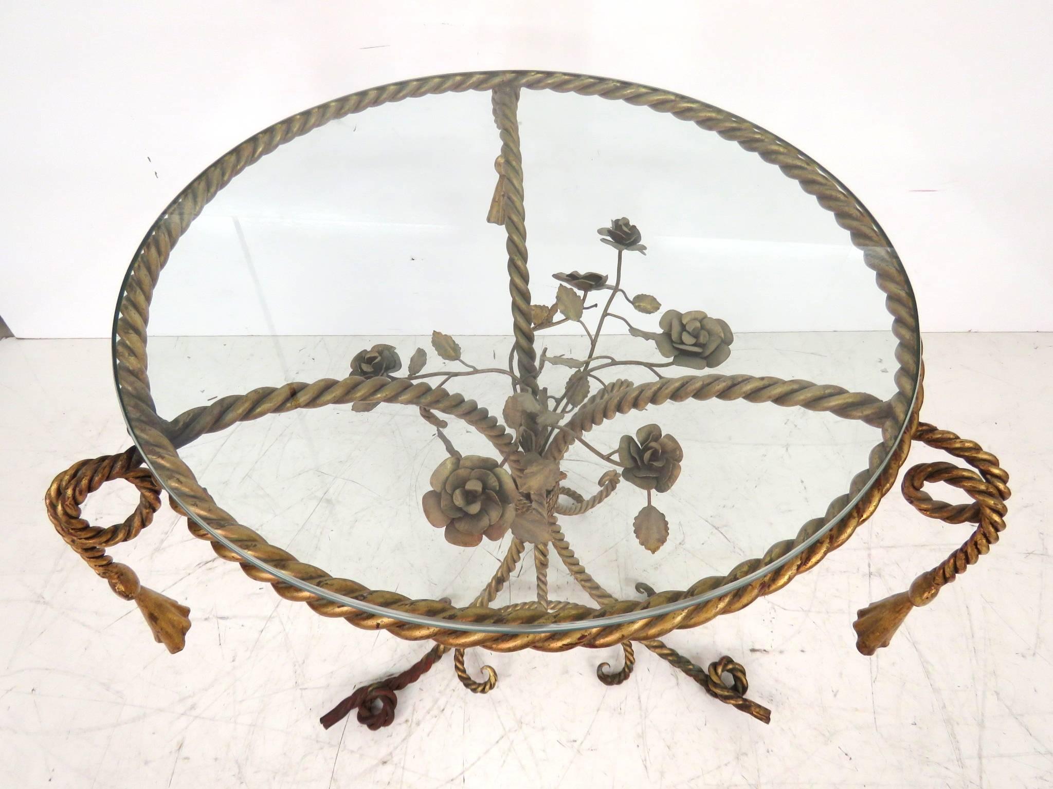 Italian Gilt Iron Rope and Tassel Center Table In Good Condition In Swedesboro, NJ