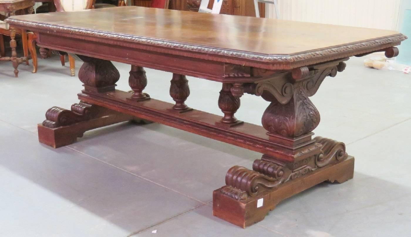 19th Century Carved Walnut Library Table Writing Desk  2