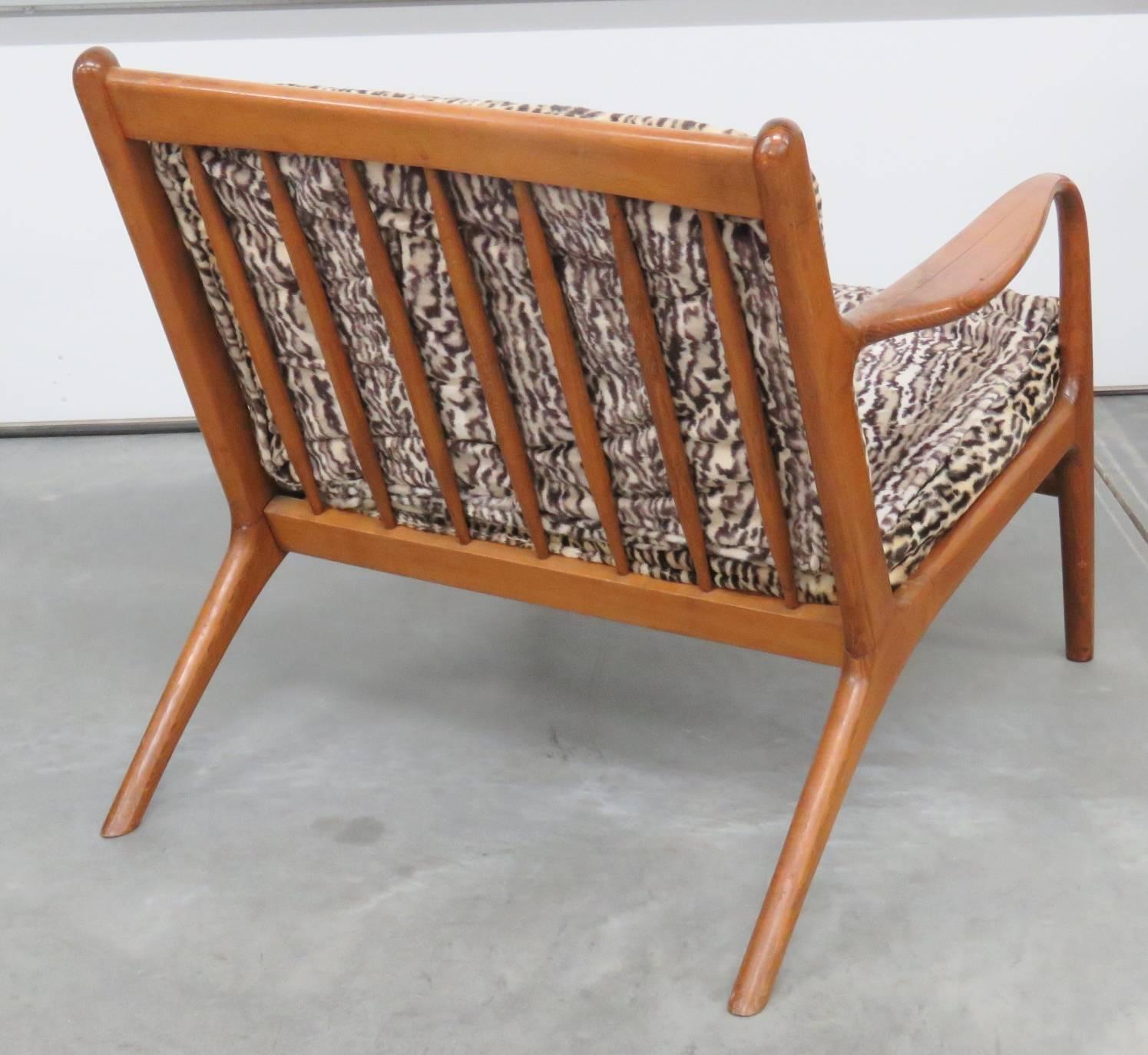 Pair of Danish Modern Leopard Upholstered Lounge Chairs In Good Condition In Swedesboro, NJ