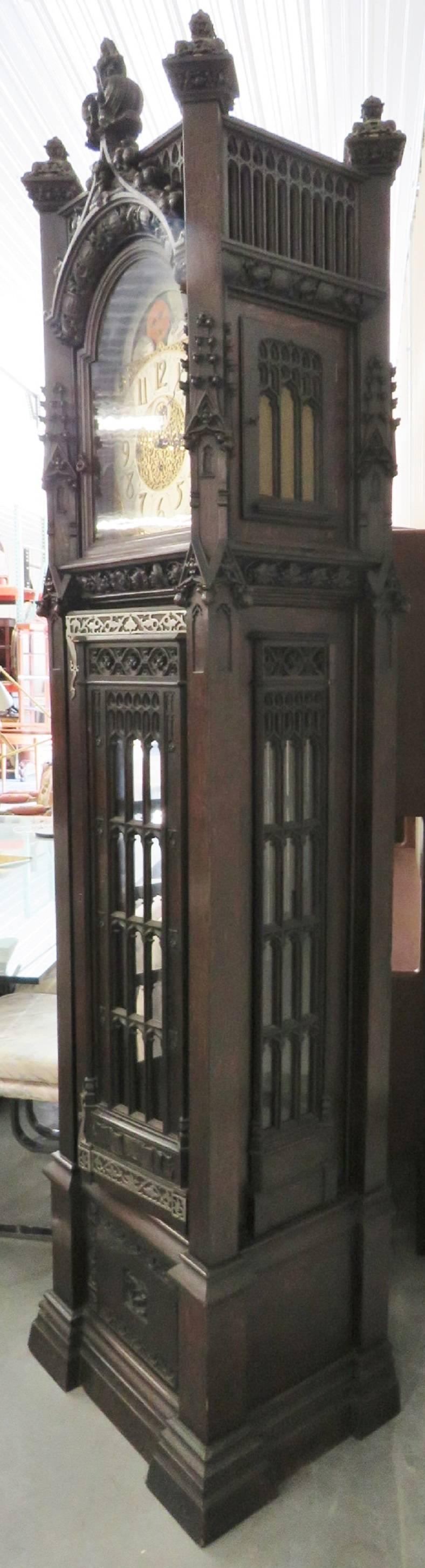 Gothic Style Carved Grandfather's Clock 3