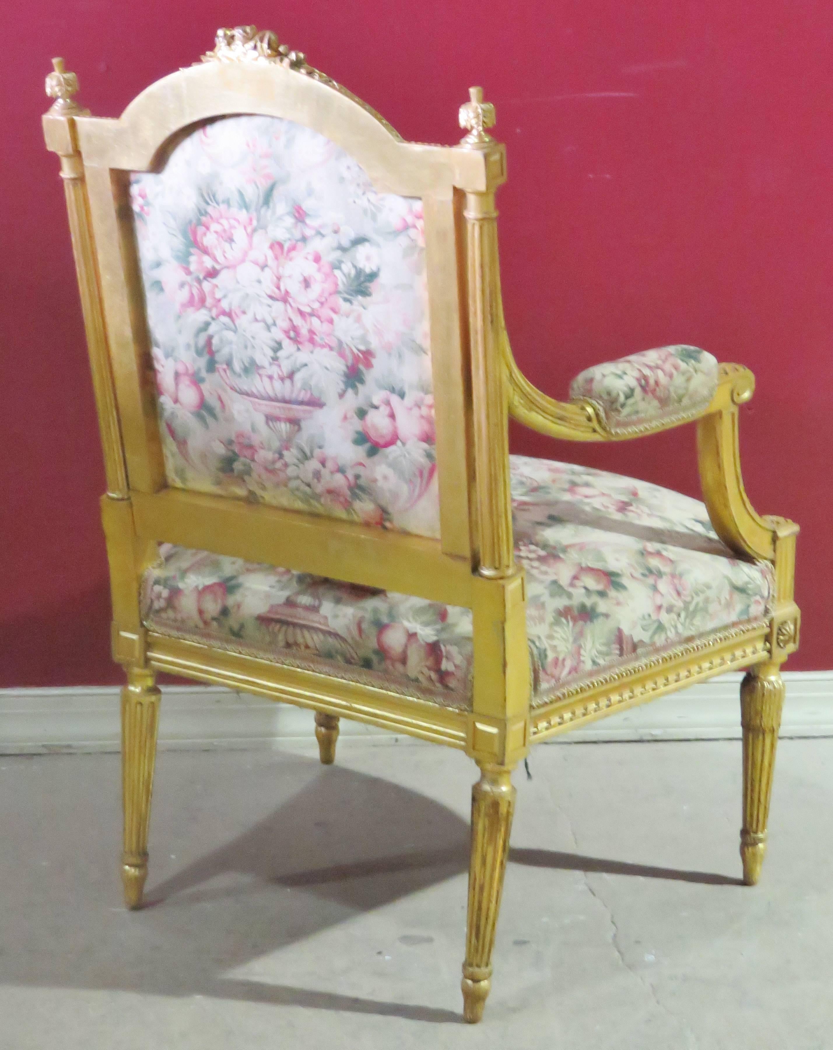 20th Century Pair of Louis XVI Style Gilt Painted Fauteuils