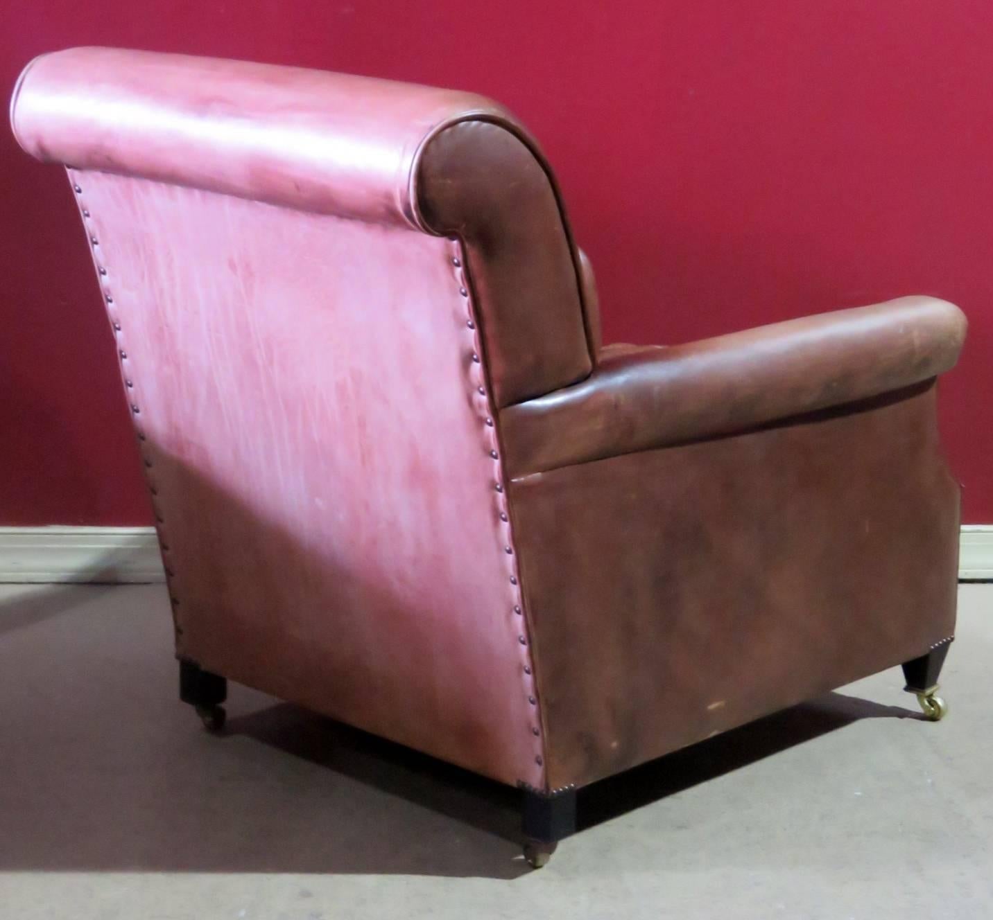 Pair of Brown Leather Club Chairs 1