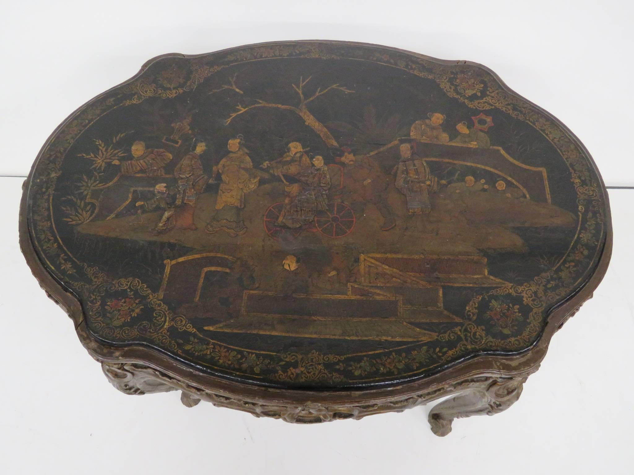20th Century Carved Chinoiserie Decorated Coffee Table