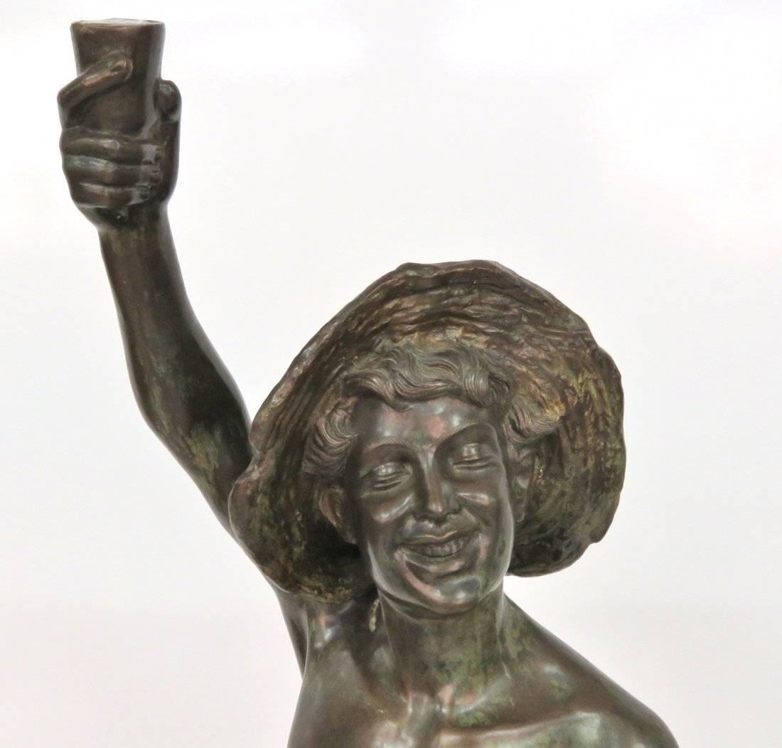 Bronze Sculpture Boy with Water Jug In Good Condition In Swedesboro, NJ
