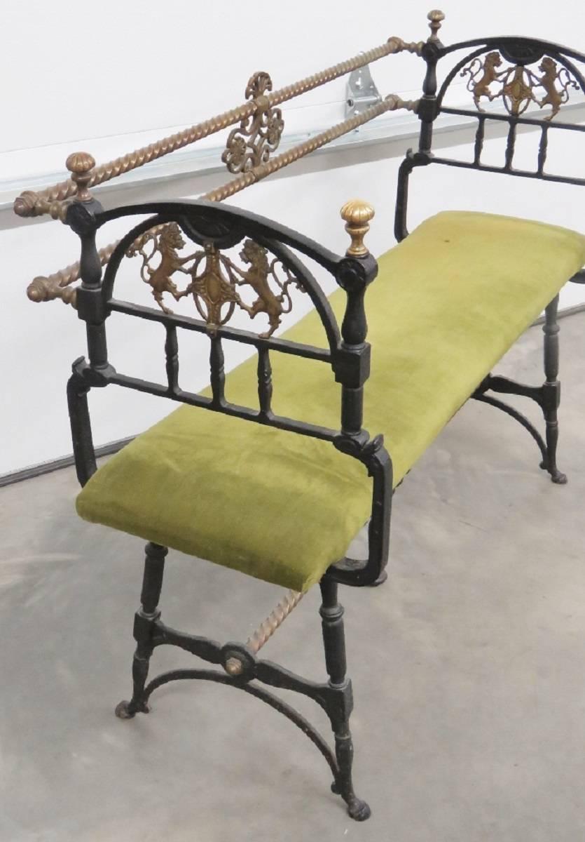Regency Style Iron Upholstered Bench In Good Condition In Swedesboro, NJ