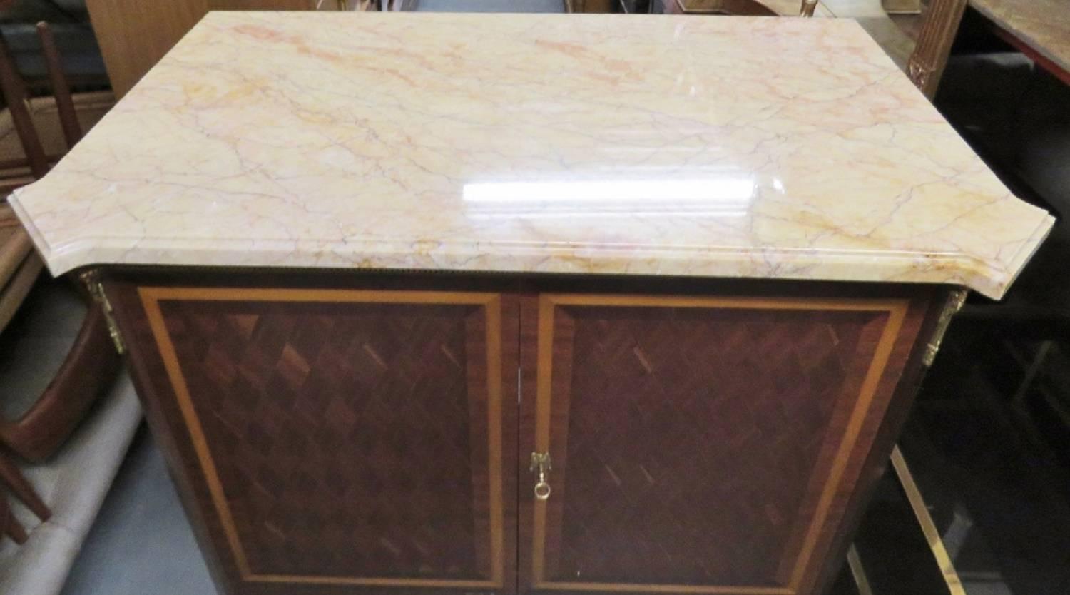 Louis XVI Style Marble-Top Parquetry Inlaid Two-Door Cabinet 4