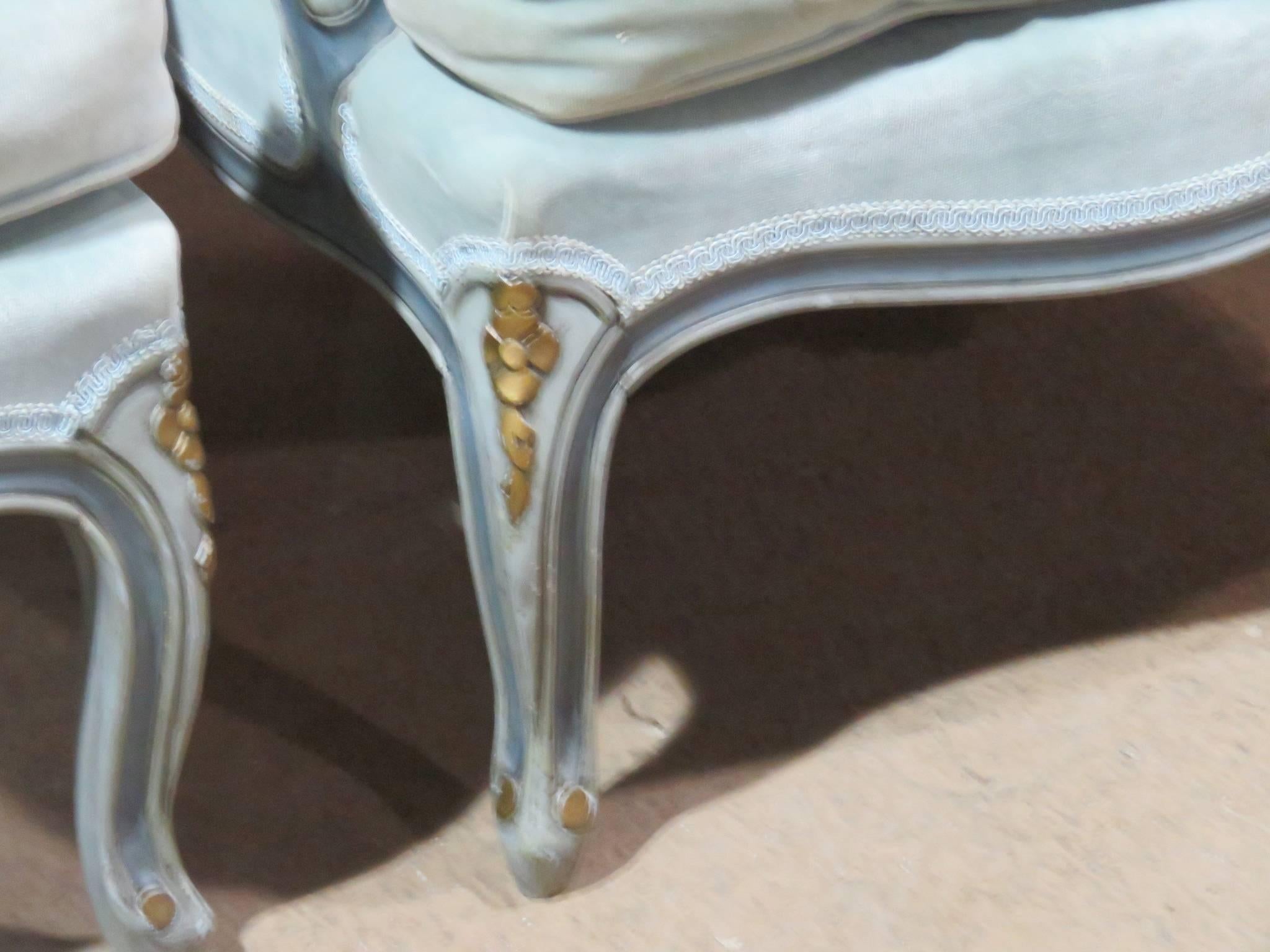 Turquoise and gilt carved frame. Turqoise upholstery.