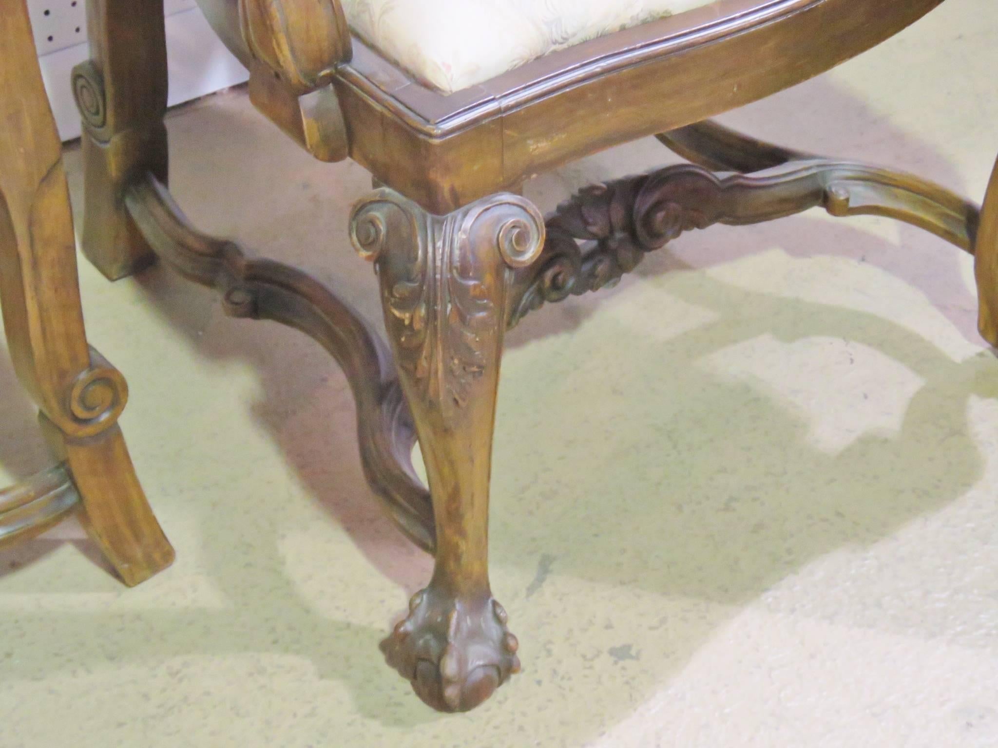 Hand-Carved Set Eight Italian Walnut Carved Chippendale Style Dining Chairs