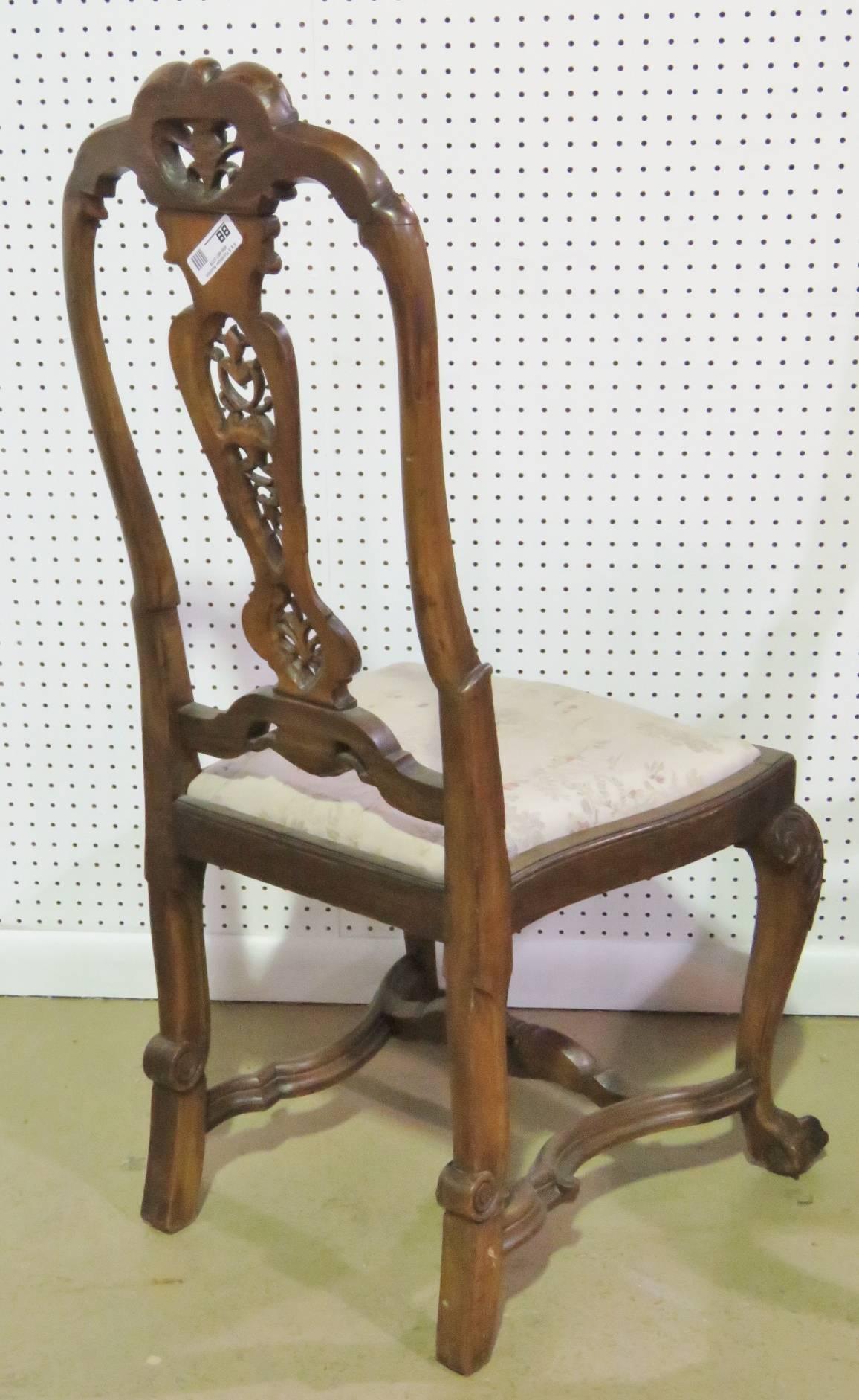 20th Century Set Eight Italian Walnut Carved Chippendale Style Dining Chairs