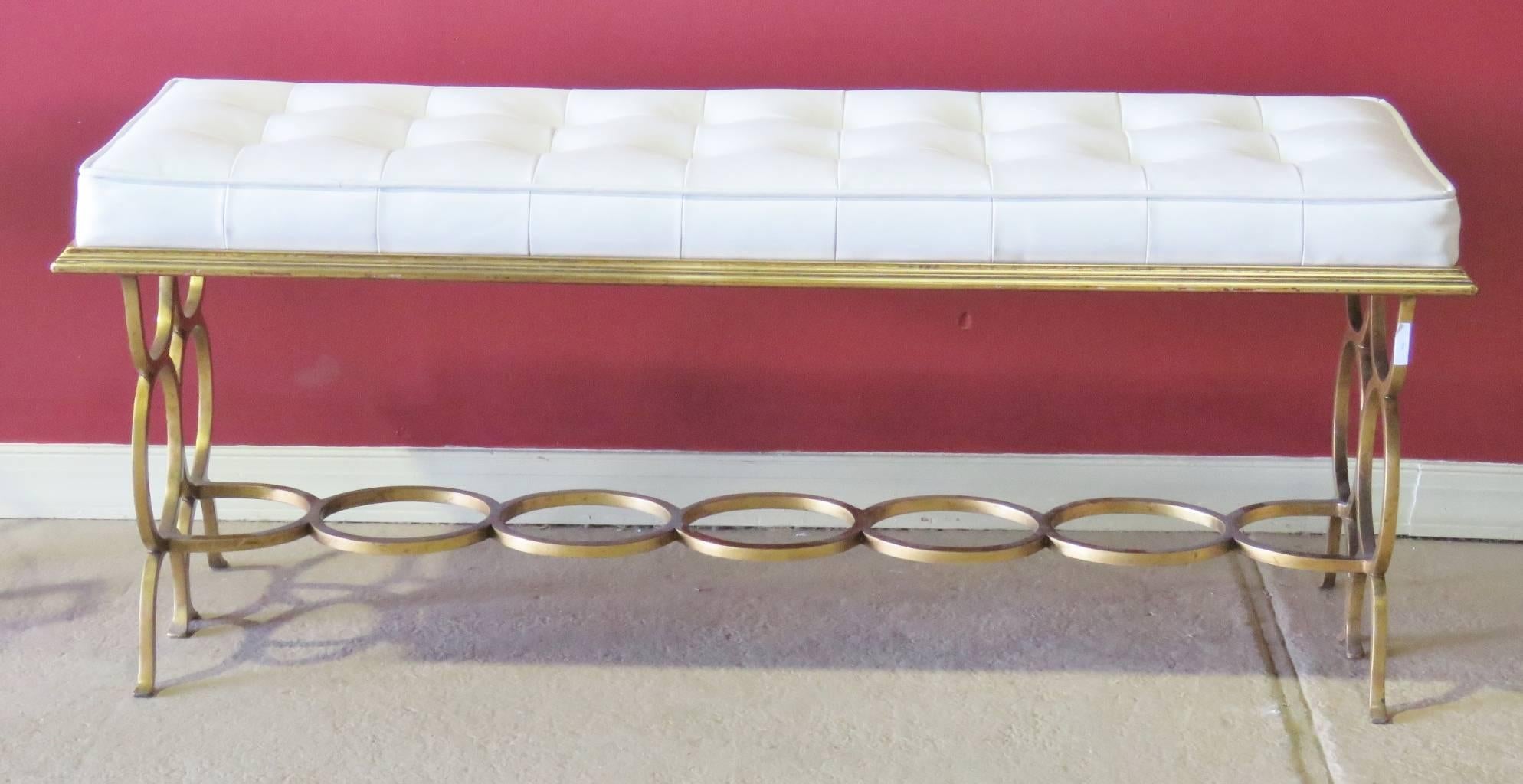 Modern Design Tufted and Gilt Bench In Good Condition In Swedesboro, NJ