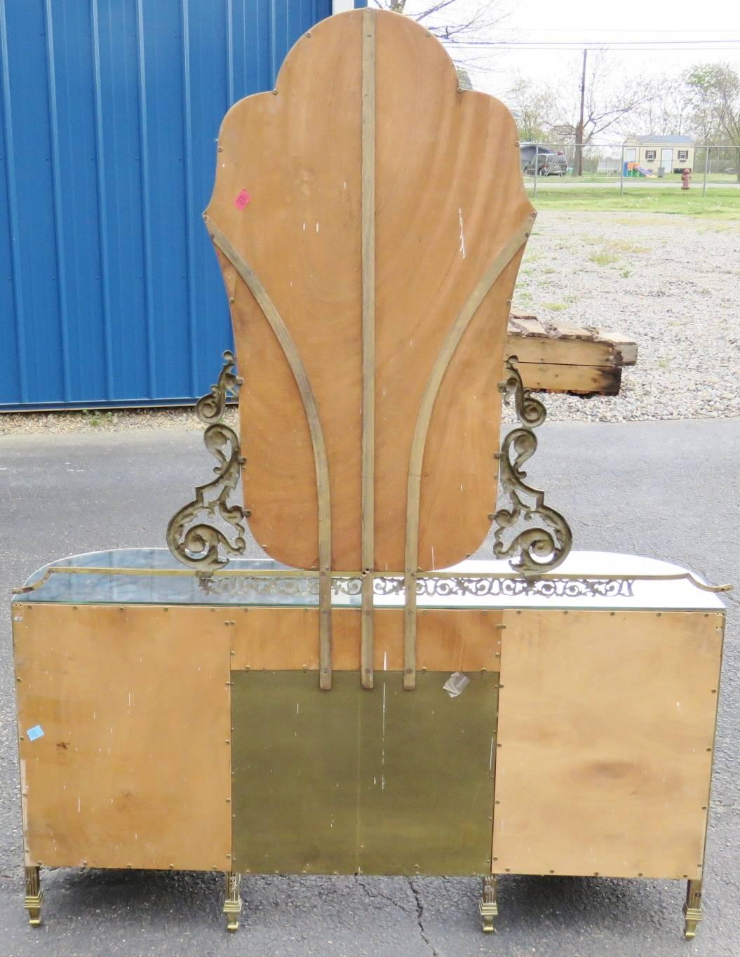 Art Nouveau Style Decorated Metal Vanity with Mirror 1