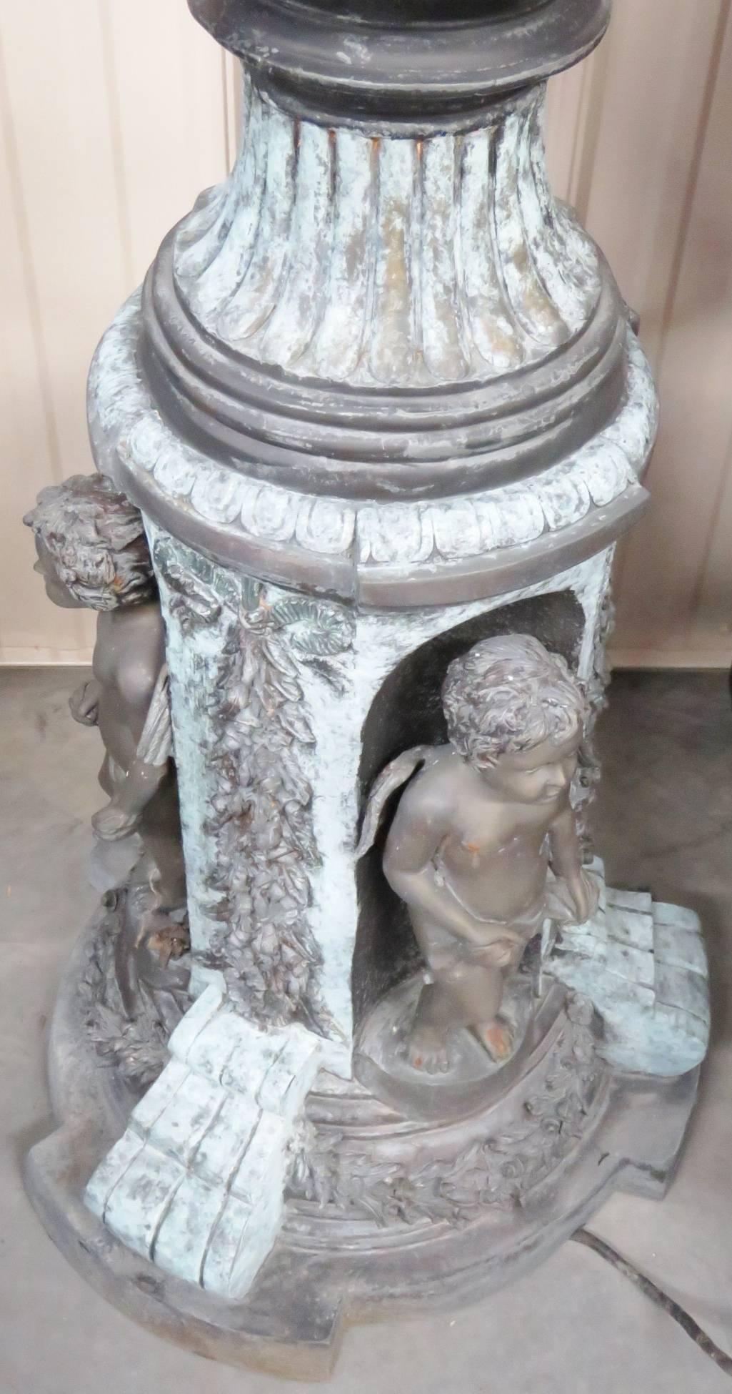 Companion Pair of Bronze Cherub Light Posts 6