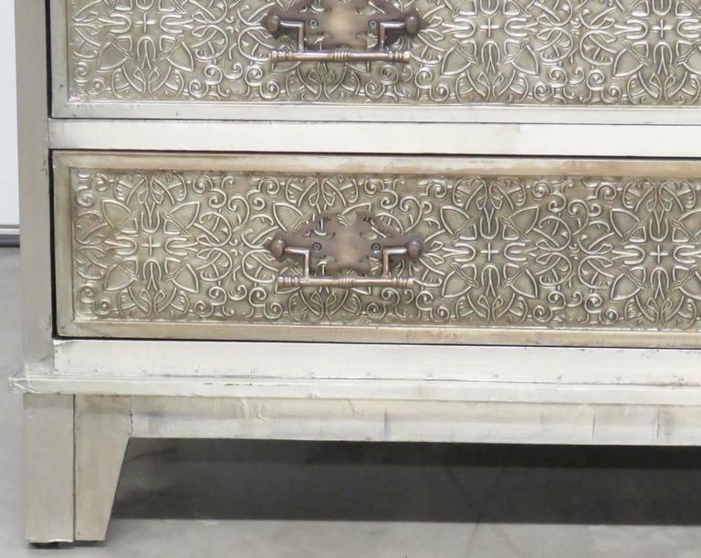 Art Nouveau Style Decorative Embossed Metal Dresser or Commode at