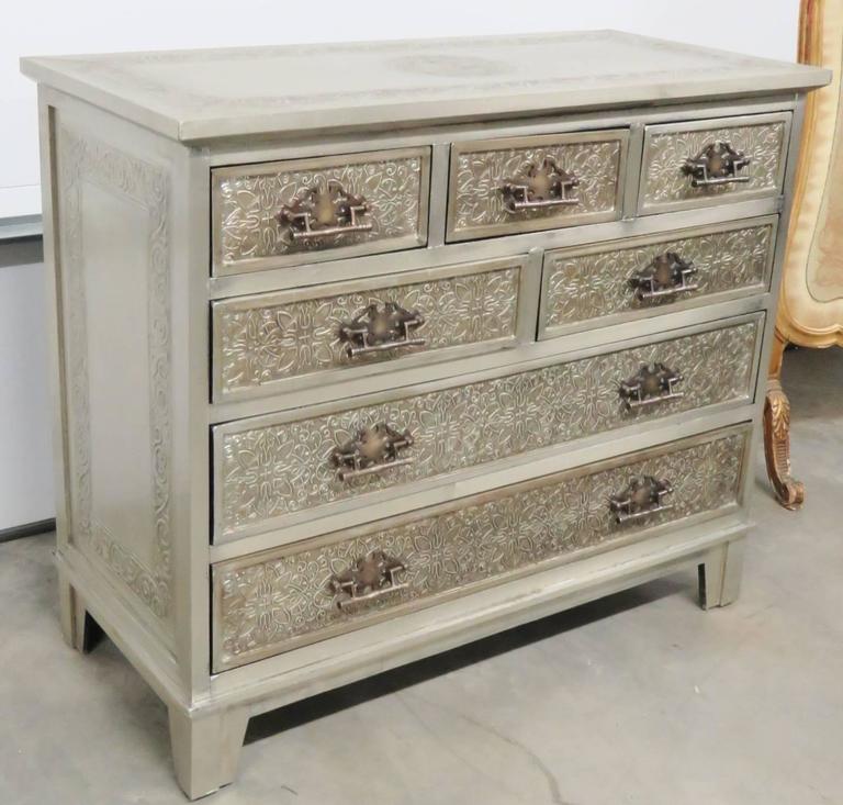 Art Nouveau Style Decorative Embossed Metal Dresser or Commode at