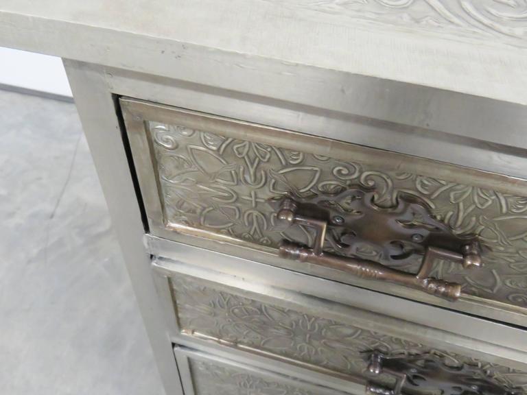 Art Nouveau Style Decorative Embossed Metal Dresser or Commode at