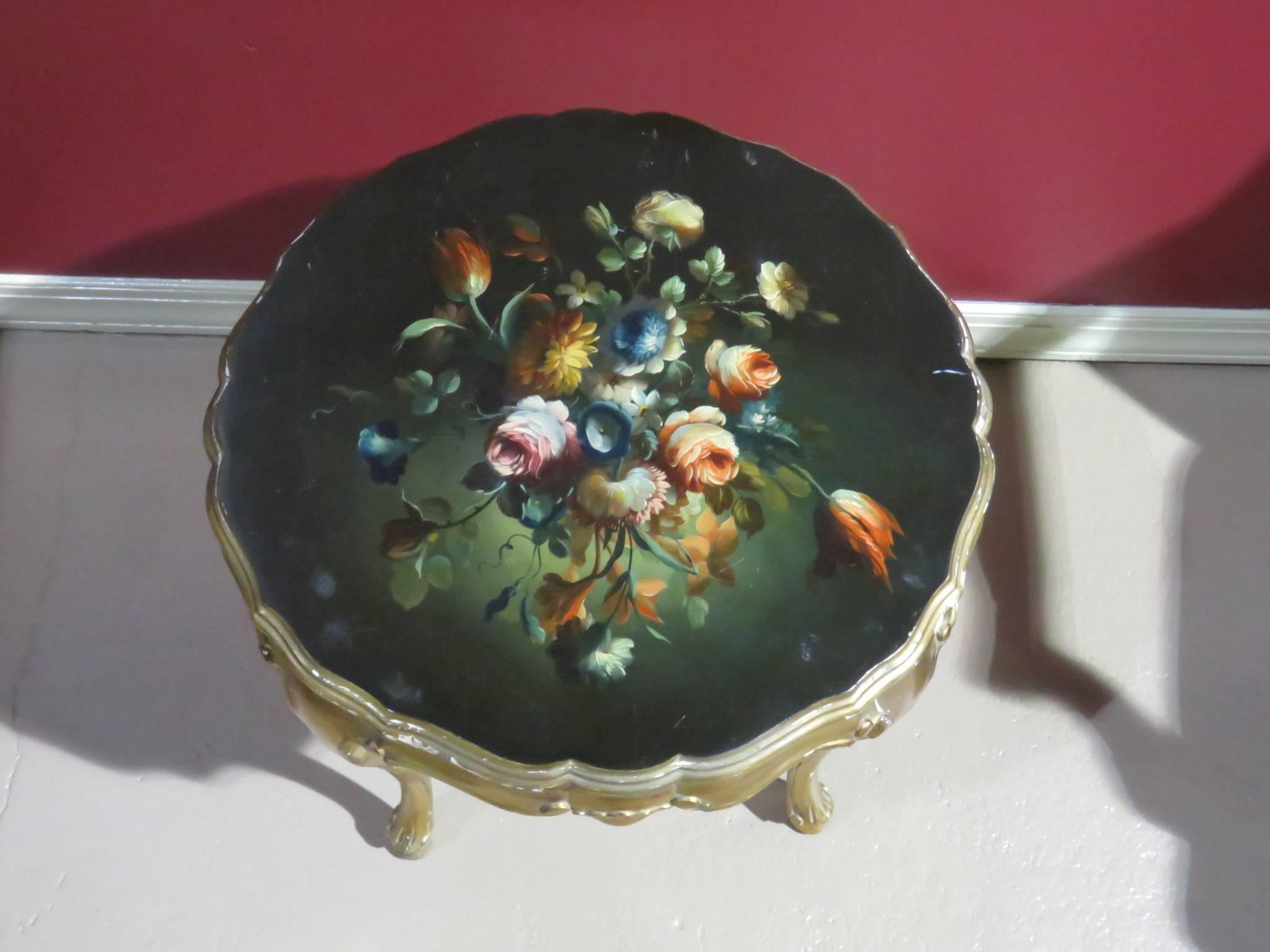20th Century Louis XV Style Paint Decorated Floral Side Table