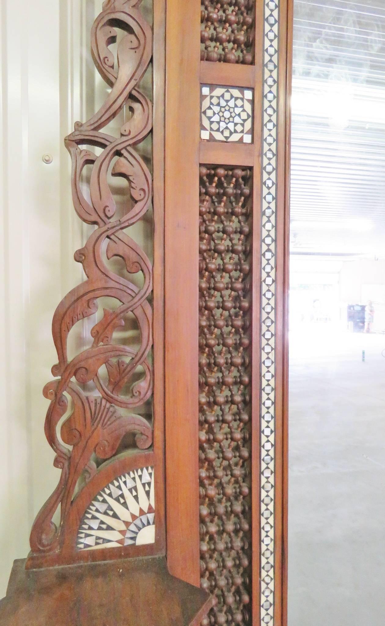 Moroccan Carved Inlaid Hall Rack In Good Condition In Swedesboro, NJ