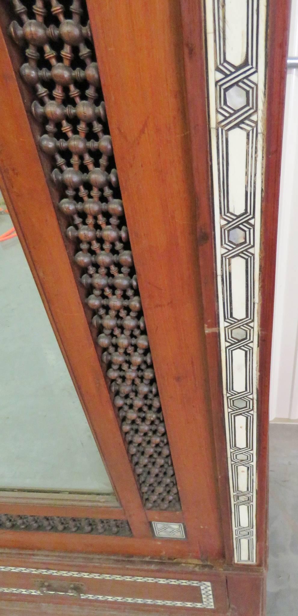 Early 20th Century Moroccan Carved Inlaid Armoire