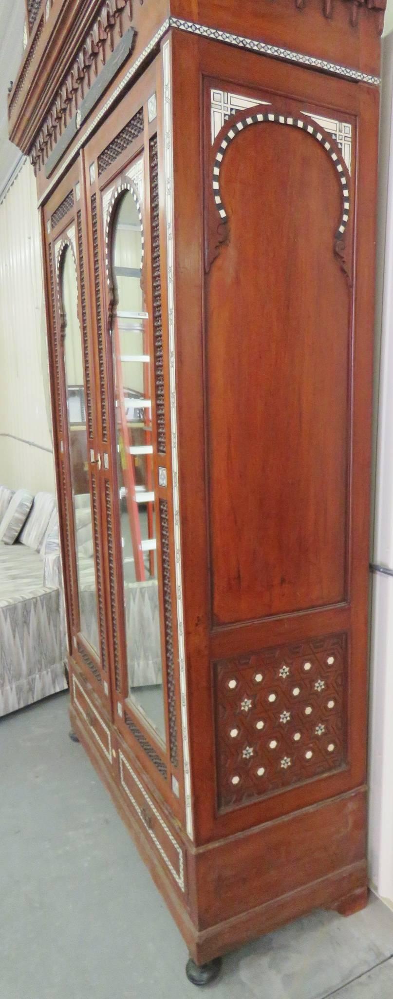 Moroccan Carved Inlaid Armoire 1