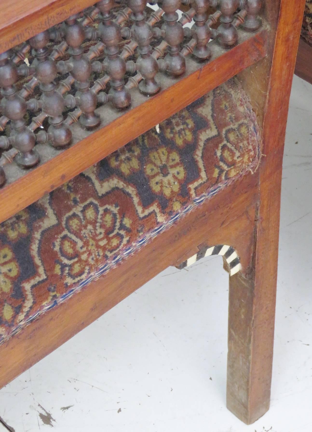 Early 20th Century Pair of Moroccan Carved Inlaid Settees