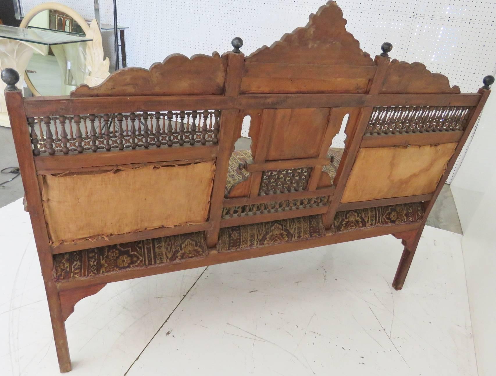 Pair of Moroccan Carved Inlaid Settees 3