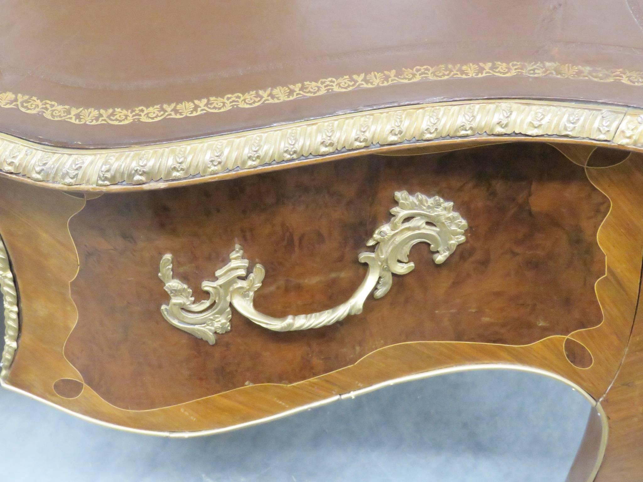Inlay 19th Century Leather Top Figural Inlaid Desk
