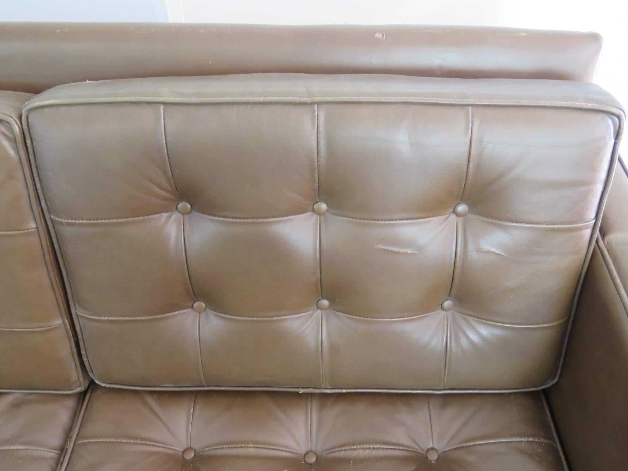 Mid-Century Modern Knoll Leather Sofa