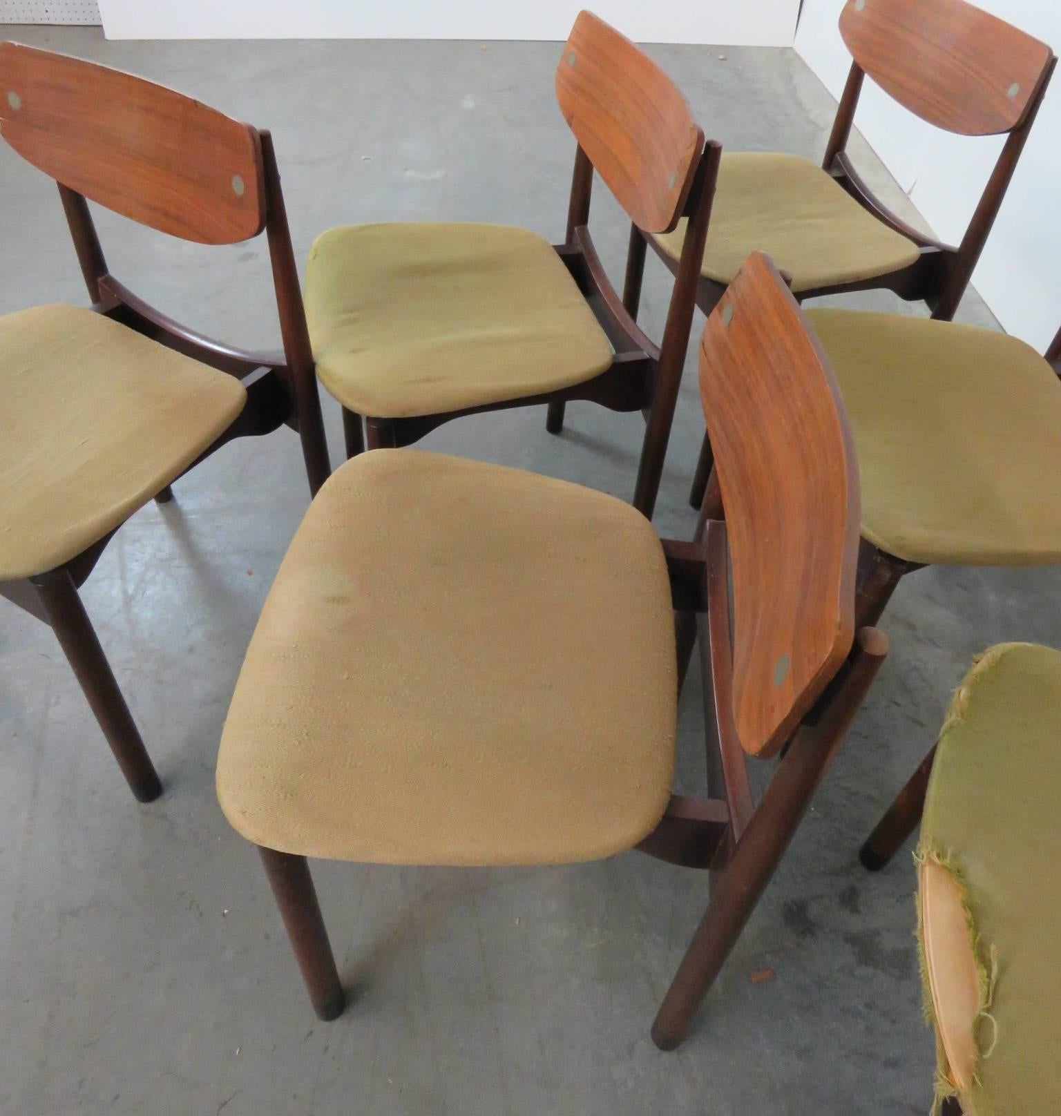 Late 20th Century Six Danish Style Dining Side Chairs