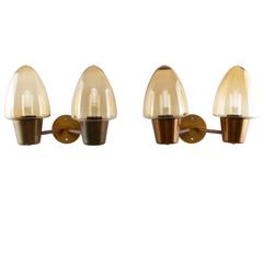 Vintage Crystal Glass Sconces, Pair by Hans-Agne Jakobsson, 1960s, Gorgeous Wall Lamps