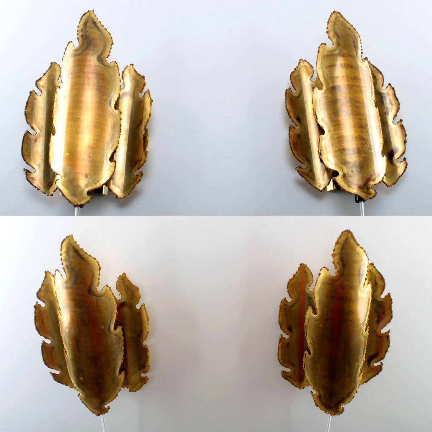 Brass Sconces Pair, by Holm Sorensen, 1960s, Brutalist Style Brass Wall Lamps In Excellent Condition In Frederiksberg, DK
