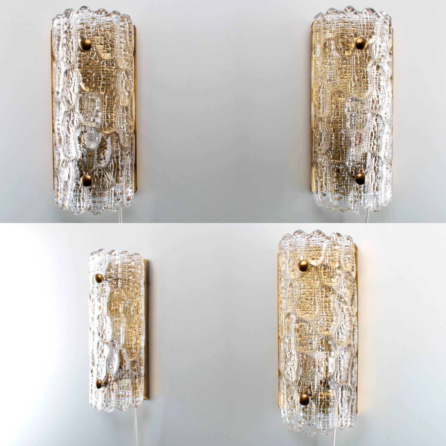 Danish Crystal Glass Sconces by Lyfa/Orrefors, Pair of Scandinavian Modern Wall Lights
