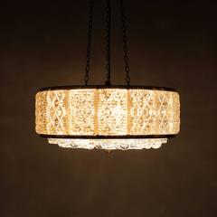 Glass Pendant by Vitrika, 1960s Gorgeous Pressed Glass and Brass Hanging Light