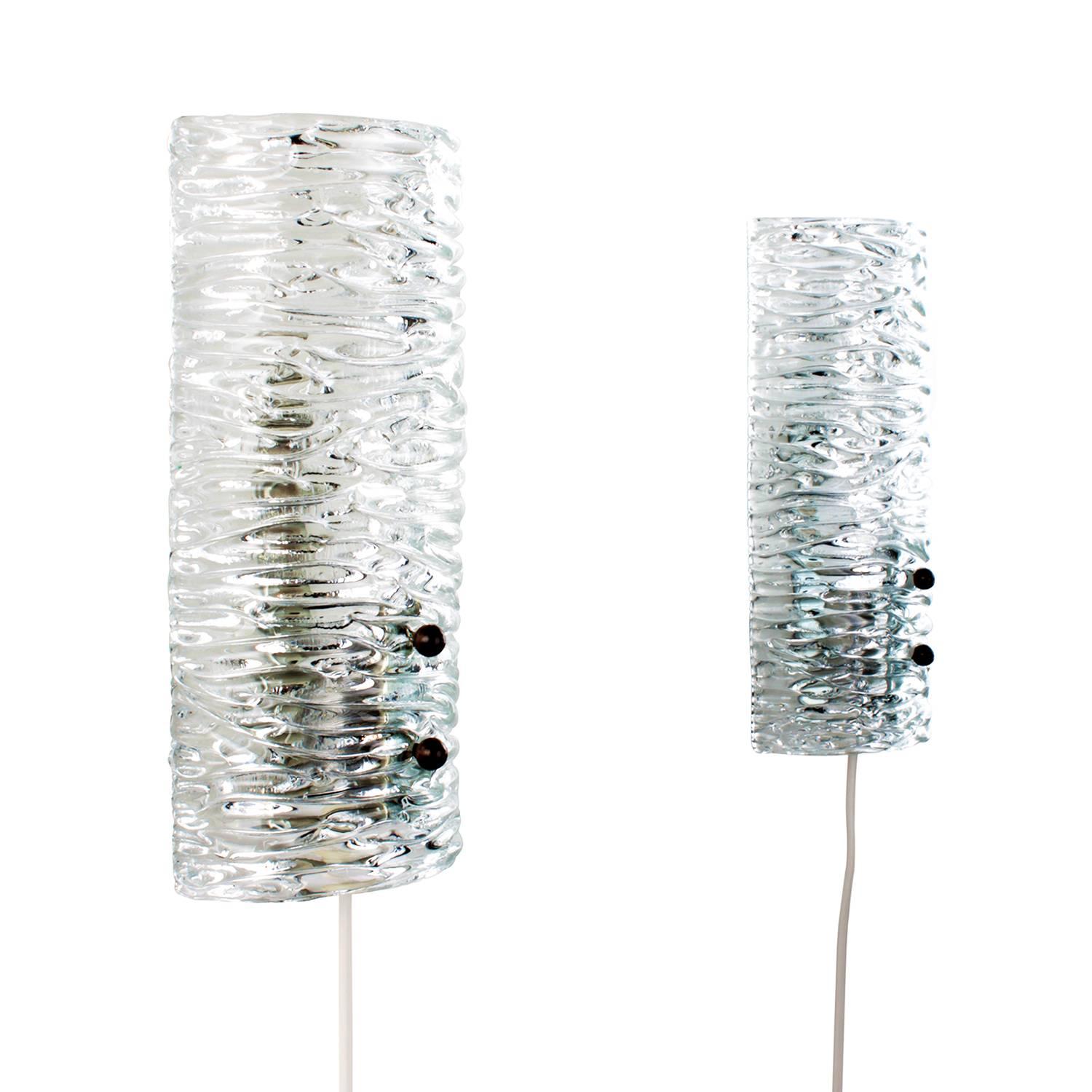 Danish Crystal Sconces 1960s, Pair of Clear Scandinavian Crystal Wall Lights