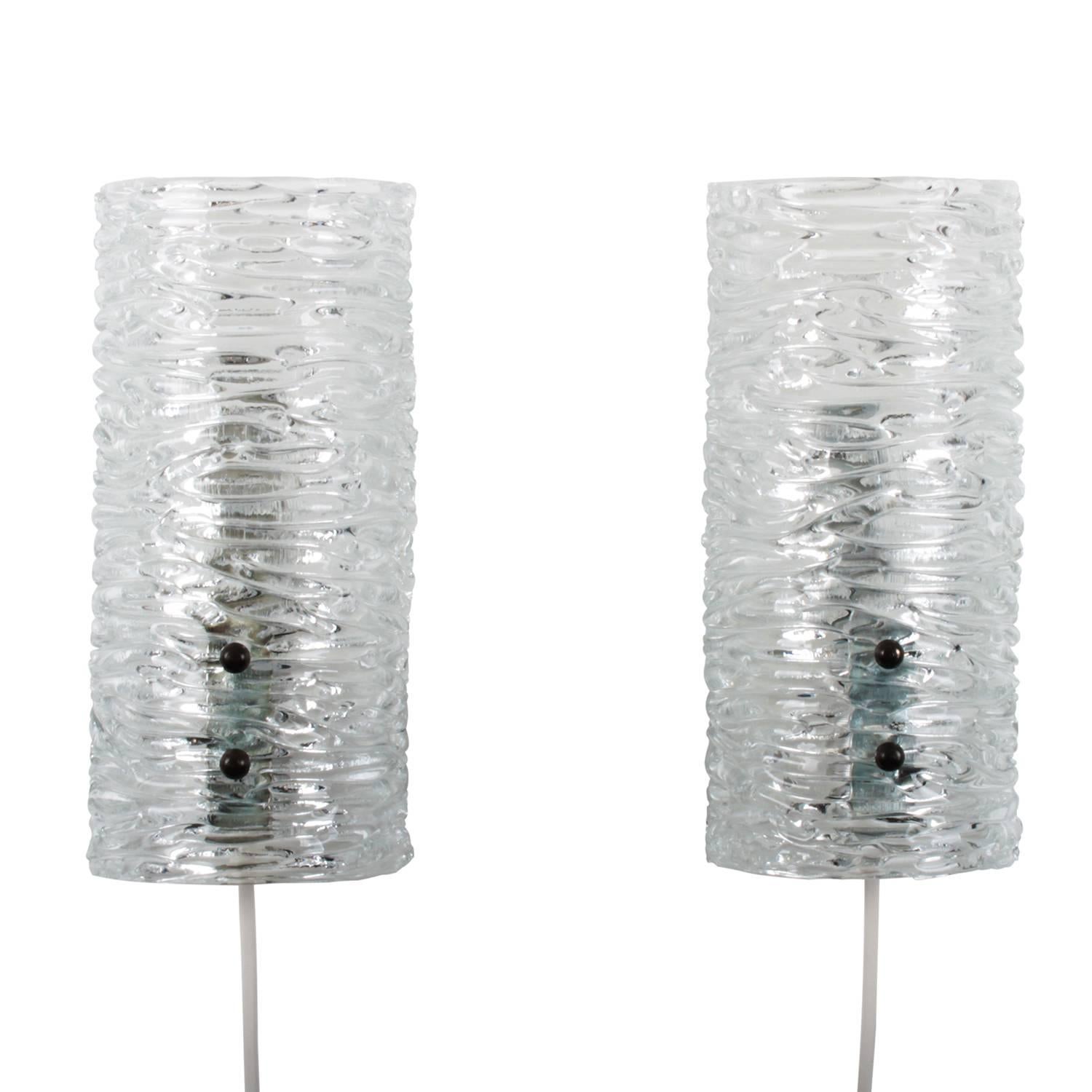 Crystal Sconces 1960s, Pair of Clear Scandinavian Crystal Wall Lights