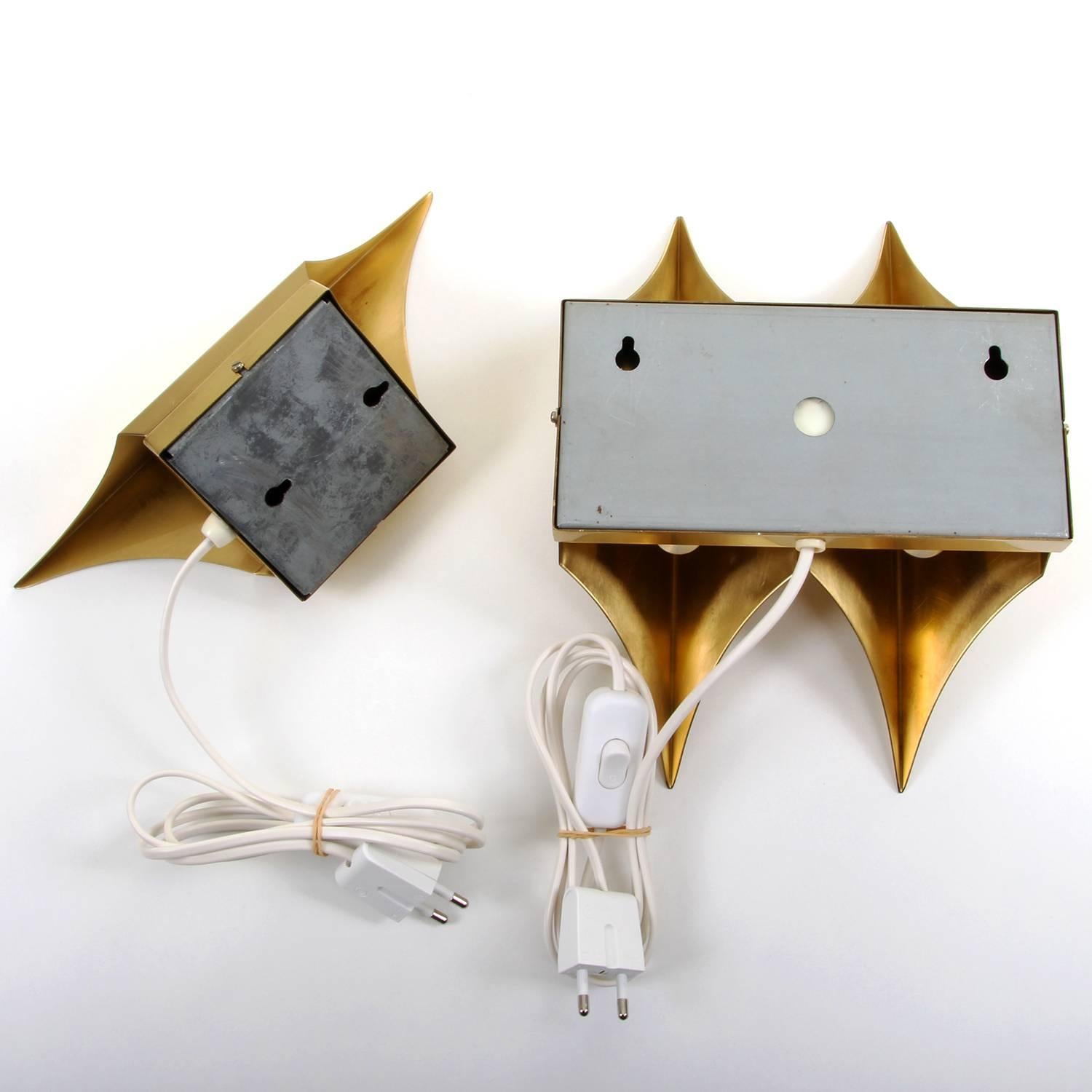 Gothic 1 + 2 - Set of Two Extremely Stylish Brass Wall Lights by Lyfa, 1970s 4