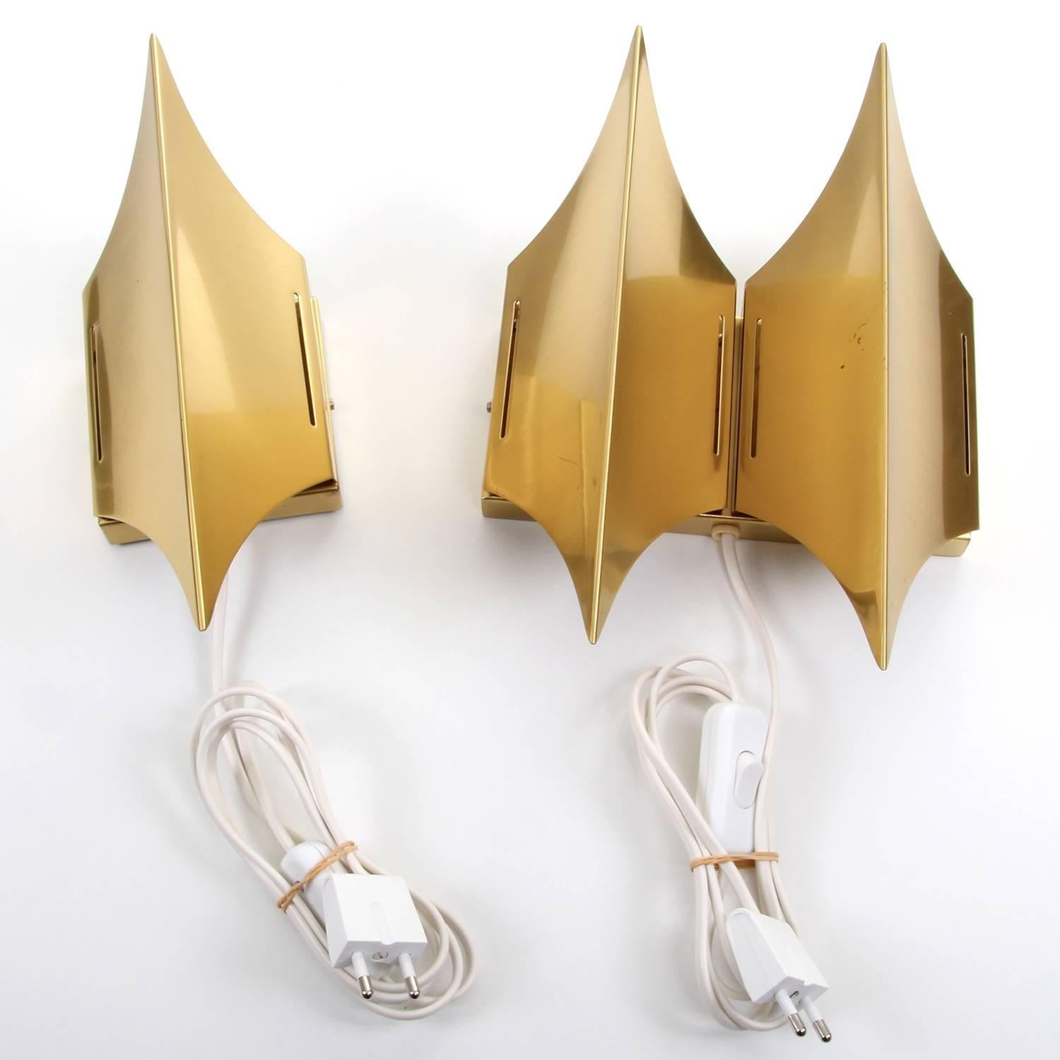 Gothic 1 + 2 - Set of Two Extremely Stylish Brass Wall Lights by Lyfa, 1970s 3