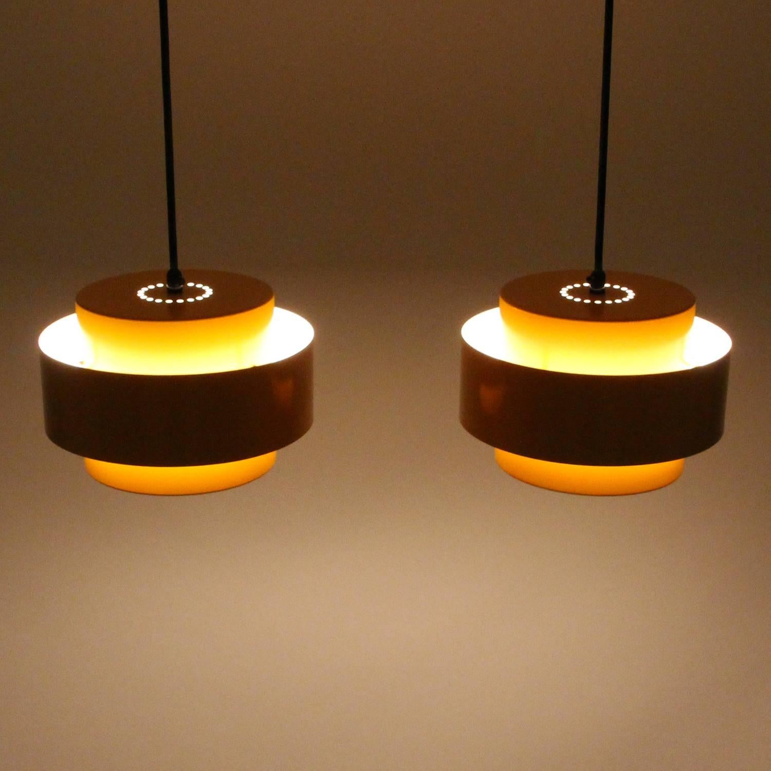 JUNO, Sunny Yellow Pendant Pair by Jo Hammerborg in 1969 for Fog & Morup In Excellent Condition In Frederiksberg, DK