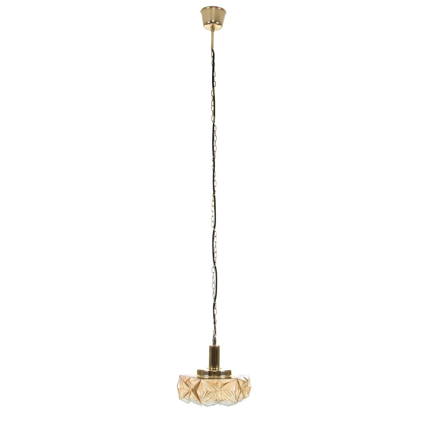 Pressed Glass Pendant, No. 36404 by Vitrika, 1960s, Vintage Glass and Brass Lamp 1