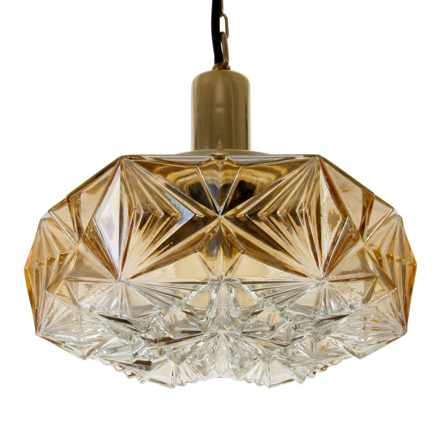Mid-Century Modern Pressed Glass Pendant, No. 36404 by Vitrika, 1960s, Vintage Glass and Brass Lamp