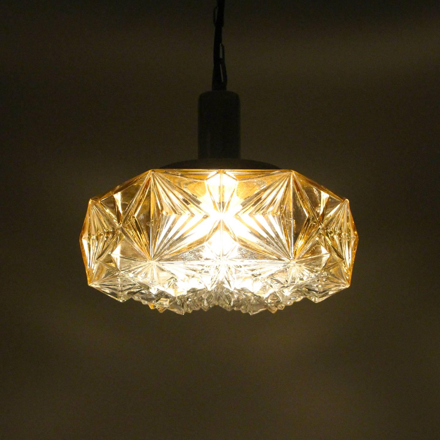Danish Pressed Glass Pendant, No. 36404 by Vitrika, 1960s, Vintage Glass and Brass Lamp