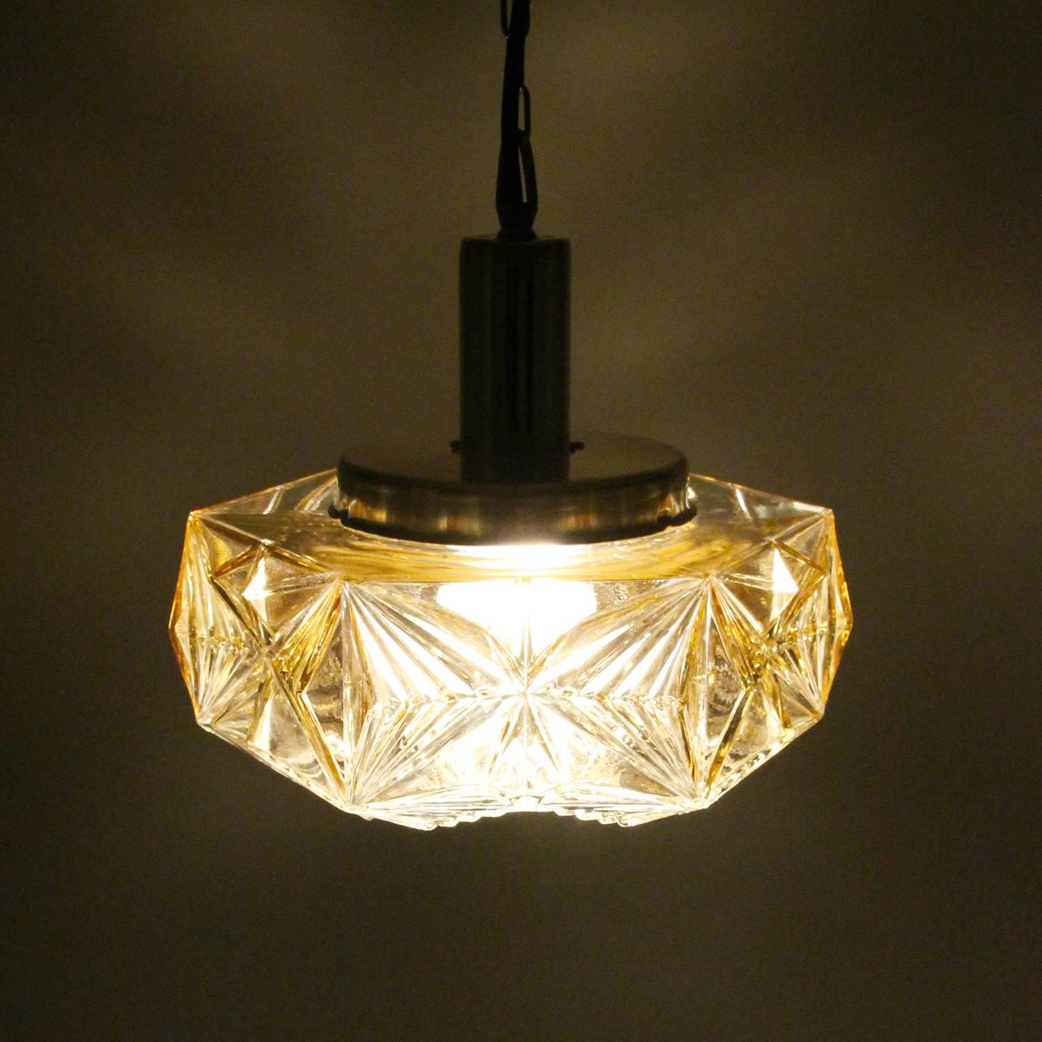 Pressed Glass Pendant, No. 36404 by Vitrika, 1960s, Vintage Glass and Brass Lamp In Excellent Condition In Frederiksberg, DK