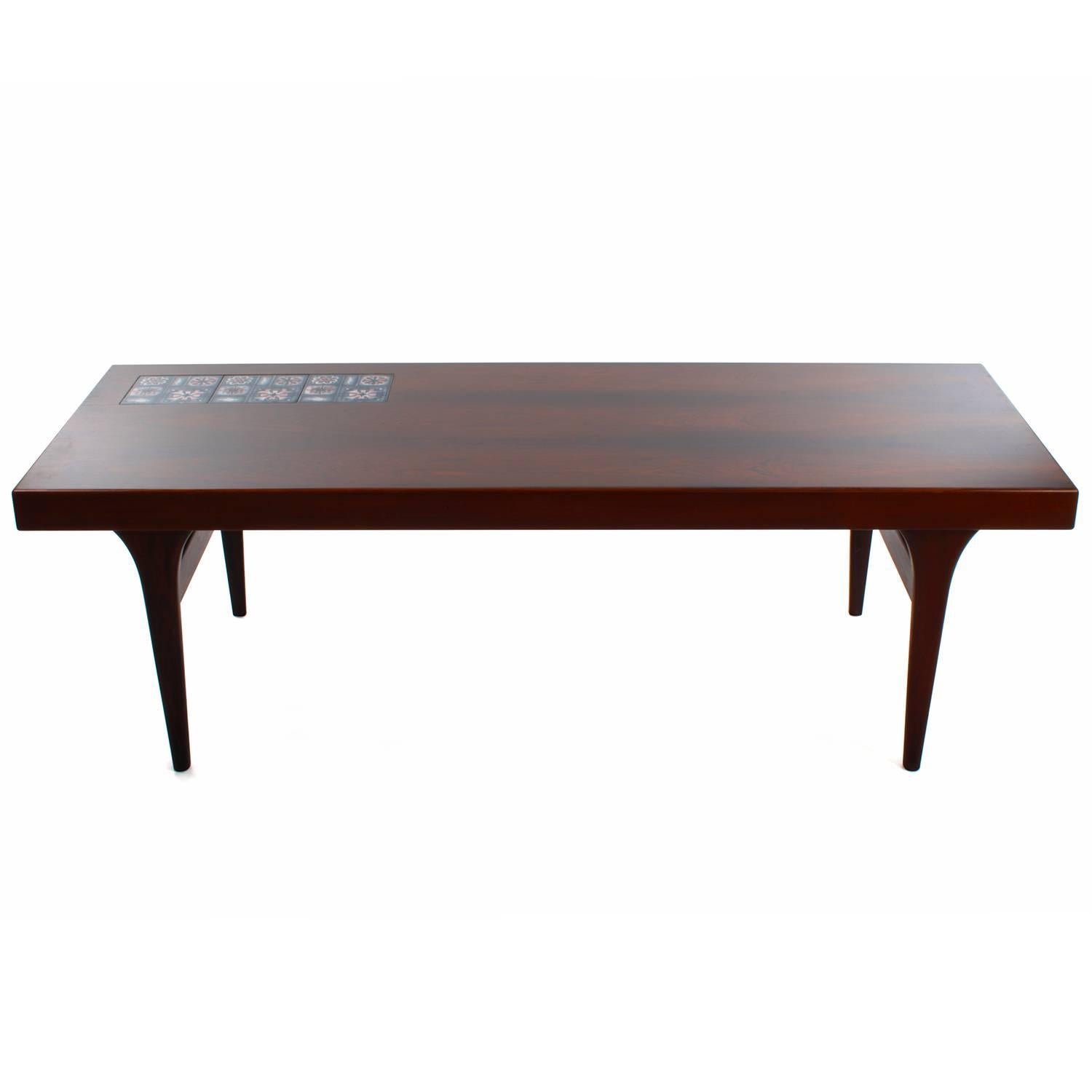 Porcelain Rosewood Coffee Table with Tiles by Johannes Andersen, CFC Silkeborg, 1960s For Sale