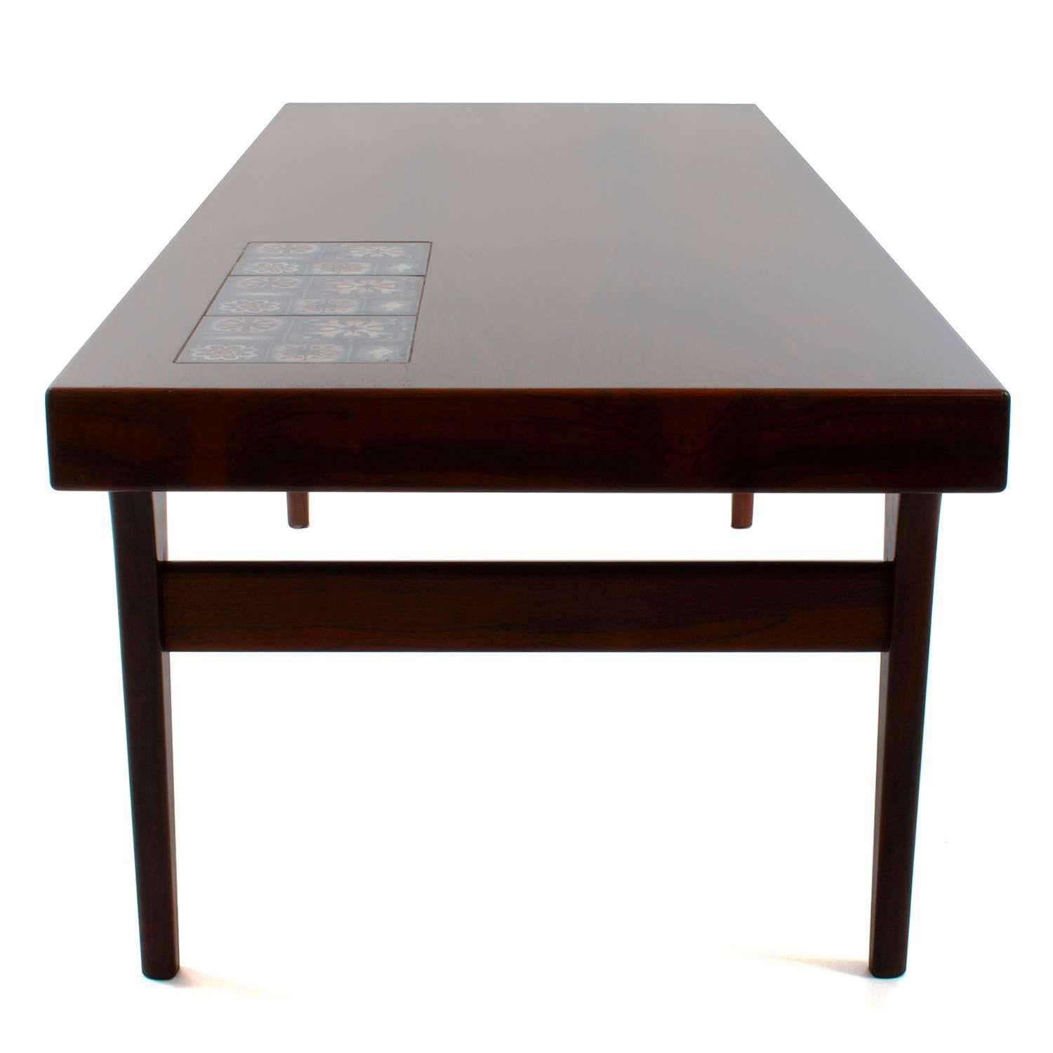 Rosewood Coffee Table with Tiles by Johannes Andersen, CFC Silkeborg, 1960s For Sale 1