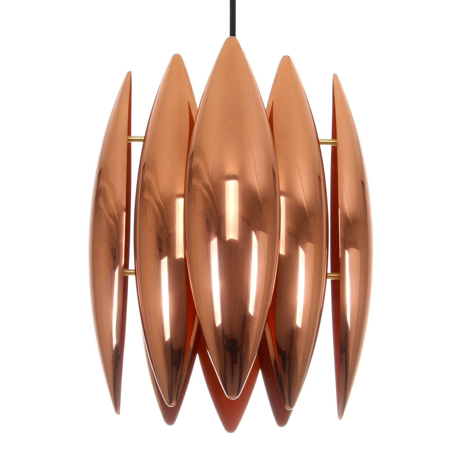 Mid-Century Modern Kastor, Copper Pendant by Jo Hammerborg, Fog & Mørup, 1969. Danish Vintage Lamp