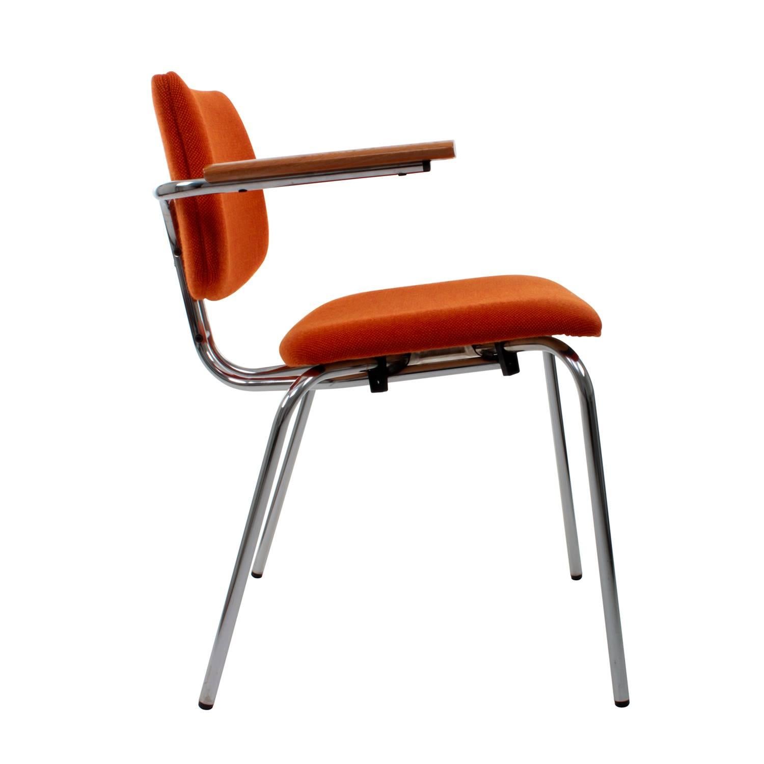 Lacquered Chair by Duba, 1980s, Danish Modernist Dining Chair with Orange Upholstery For Sale