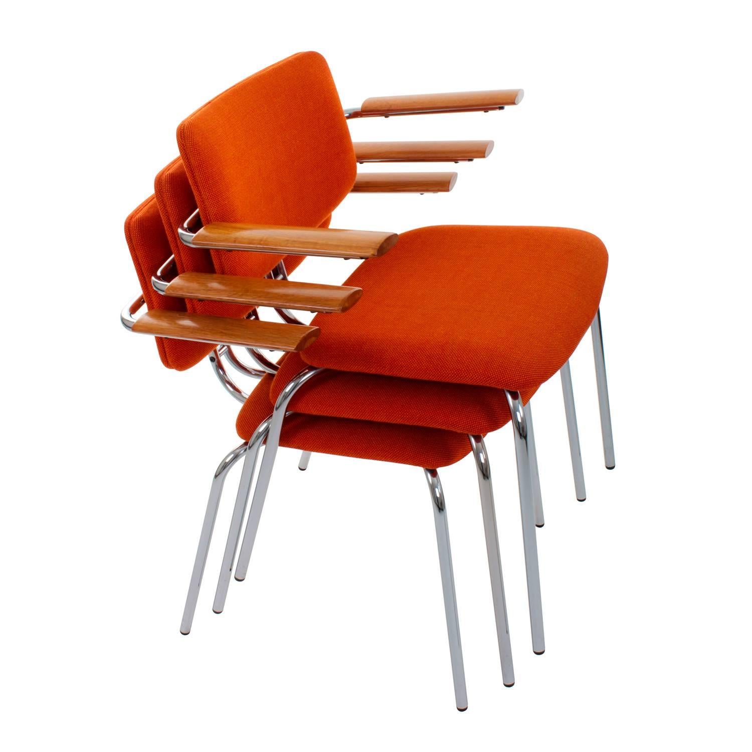 Beech Chair by Duba, 1980s, Danish Modernist Dining Chair with Orange Upholstery For Sale