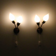 Tulip Wall Sconces by Fog & Mørup, 1940s Brass Wall Lamps Milk-Glass Bulps