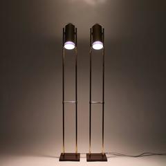 Trombone Pair of Brass Floor Lamps, Jo Hammerborg, 1966, Rare Floor Light Pair